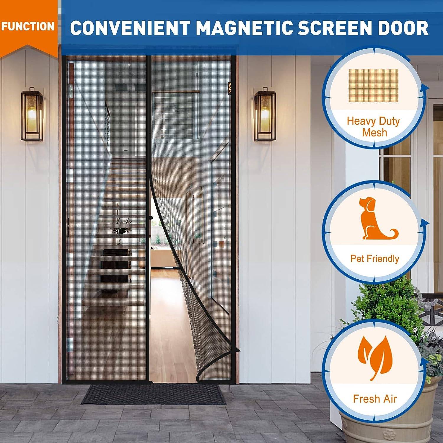 Magnetic Fly Screen Door - Black, 50cm (W) x 210cm (H), 19.6" (W) x 82.6" (H): image 2