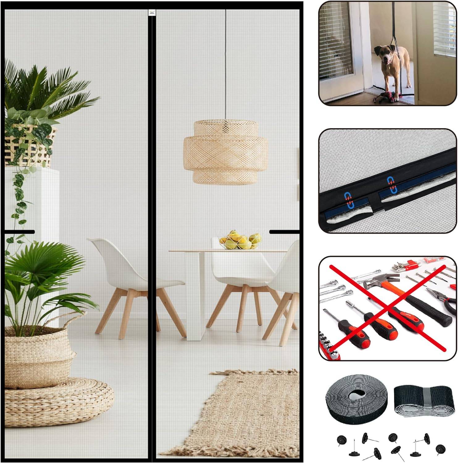Magnetic Fly Screen Door - Black, 50cm (W) x 210cm (H), 19.6" (W) x 82.6" (H): image 6